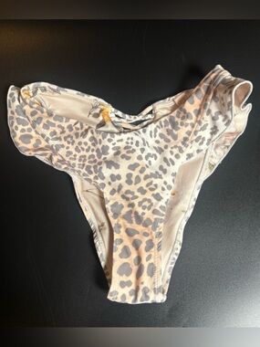 P2F Leopard Print Reversible Ruffle Bikini Bottom XS Tropical Boho